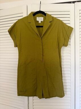 Short-Sleeve Olive Utility Romper with Notch Collar